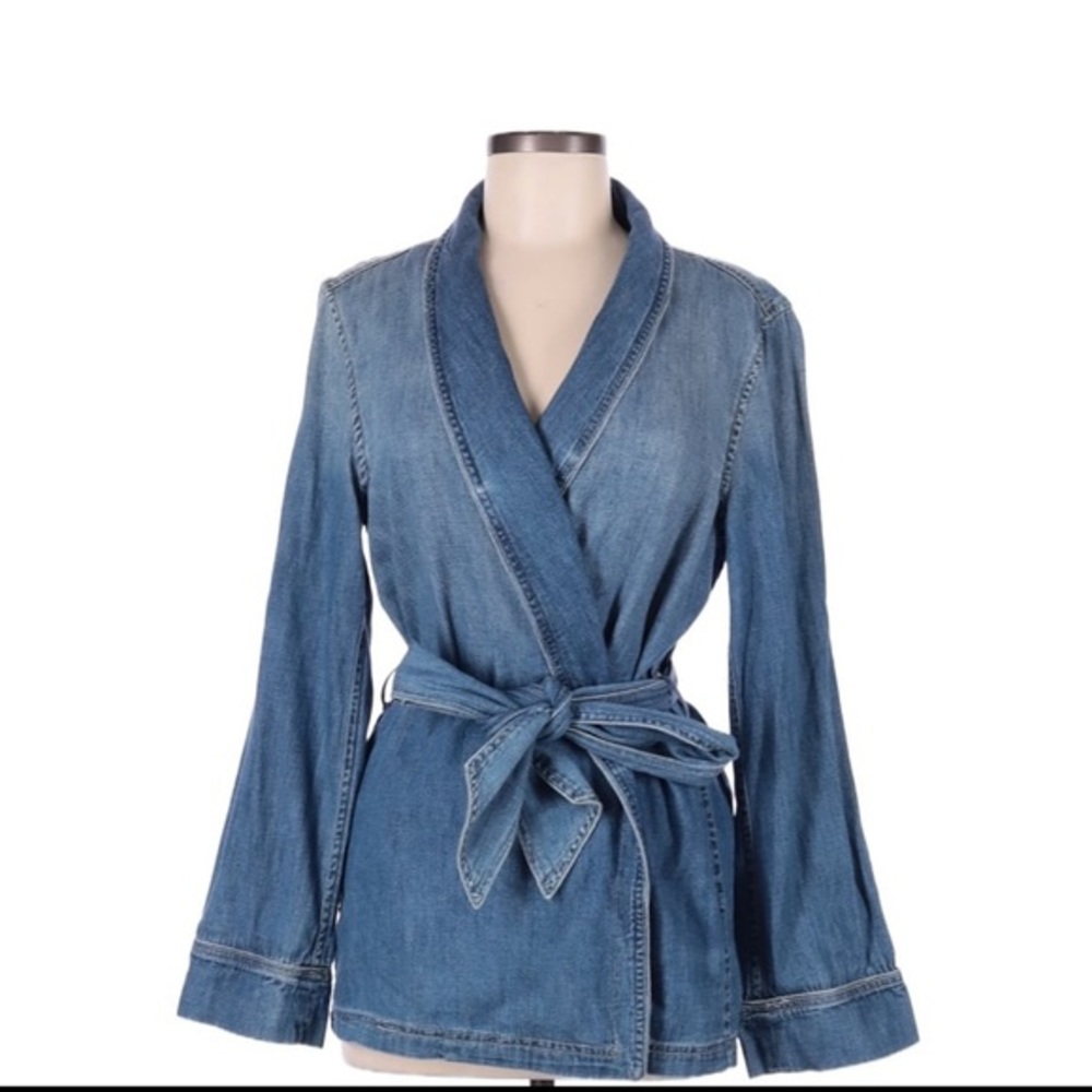 EQUIPMENT Femme Chambray Collared Open Front Long Sleeve Top Size Small